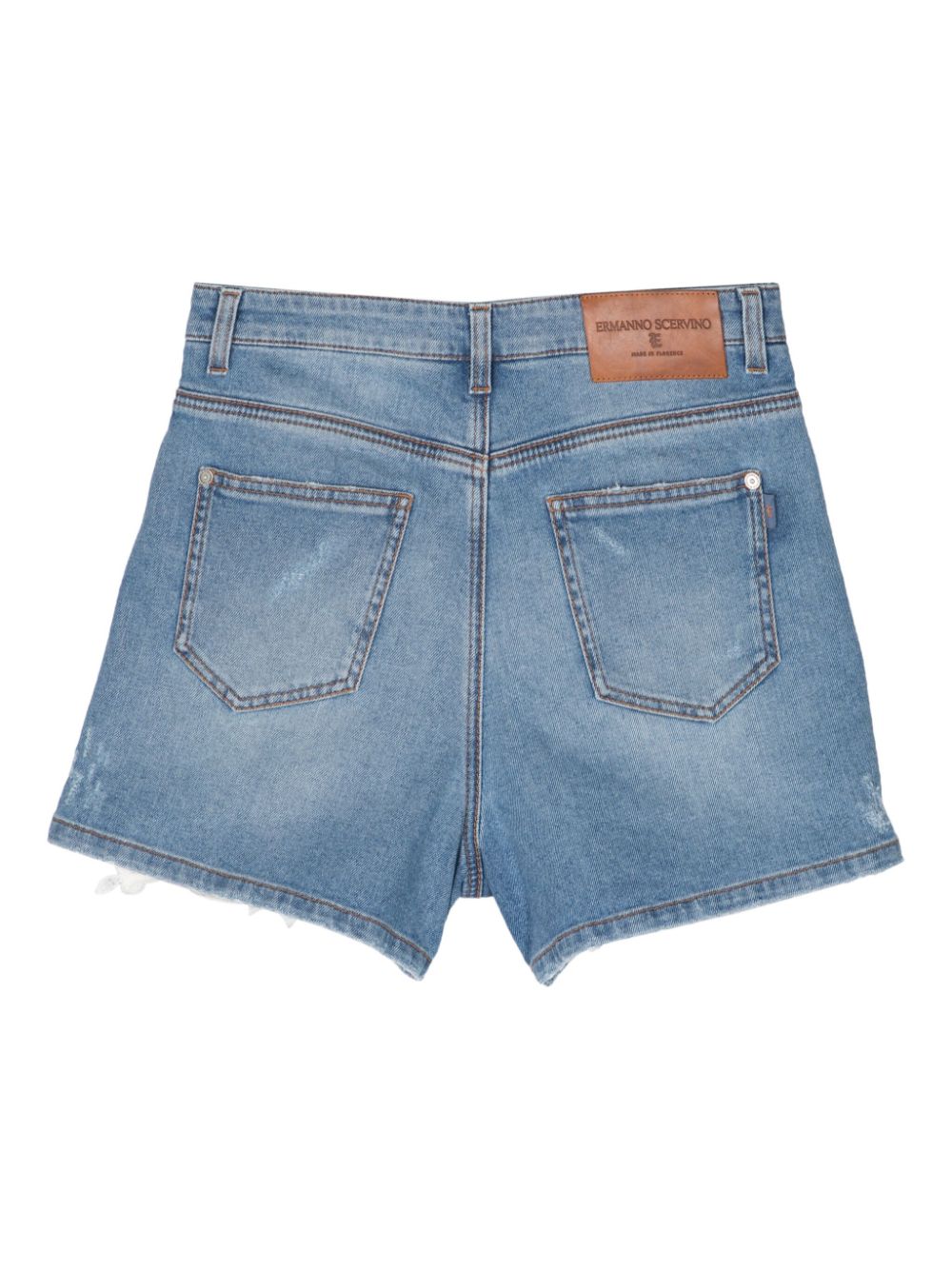 Ermanno Scervino Denim mini-shorts met kanten vlakken - Blauw