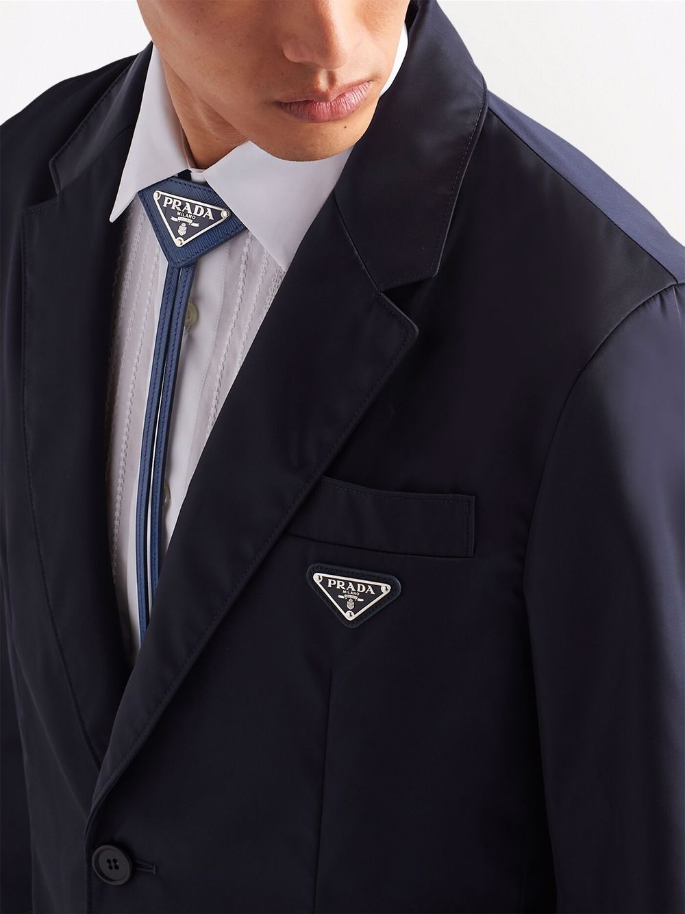 Prada Stropdas met driehoekig logo - Blauw