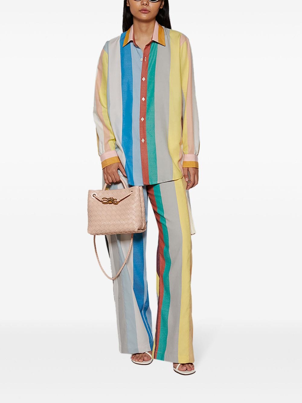 Marrakshi Life striped cotton cargo trousers - Beige