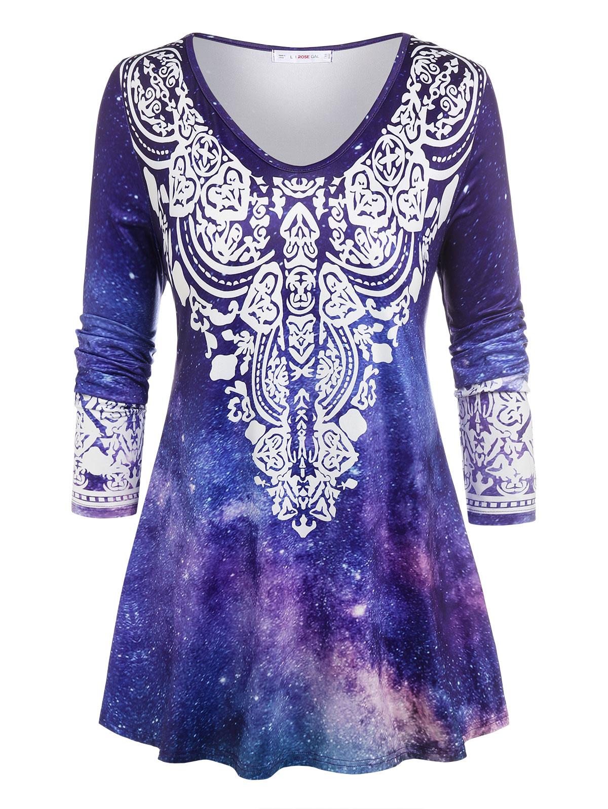 Rosegal outlets Plus Size 3D Galaxy Tribal Print Tee