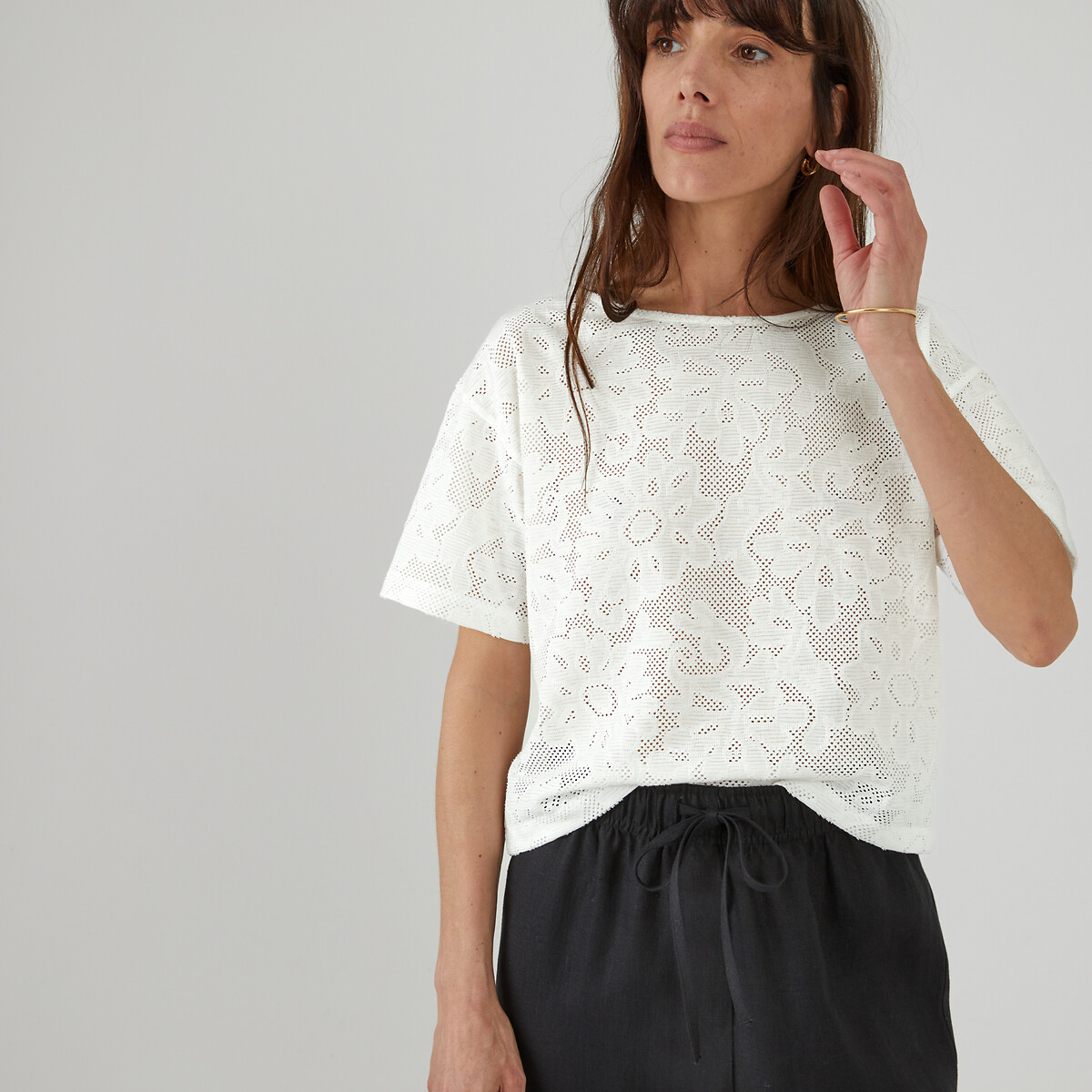 LA REDOUTE COLLECTIONS T-shirt met boothals, in guipure