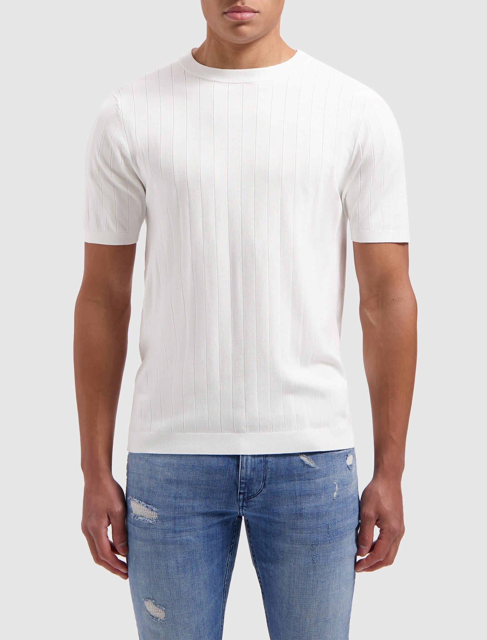 Pure Path Knitted T-shirt Vertical Striped Off White 