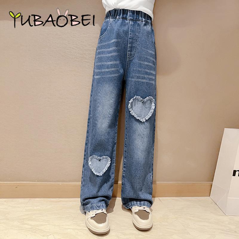 YUBAOBEI Girls Wide Leg Pants 2024 Spring Autumn Summer Children Clothing Teen Girl Loose Casual Straight Jeans Kids Printed Trousers