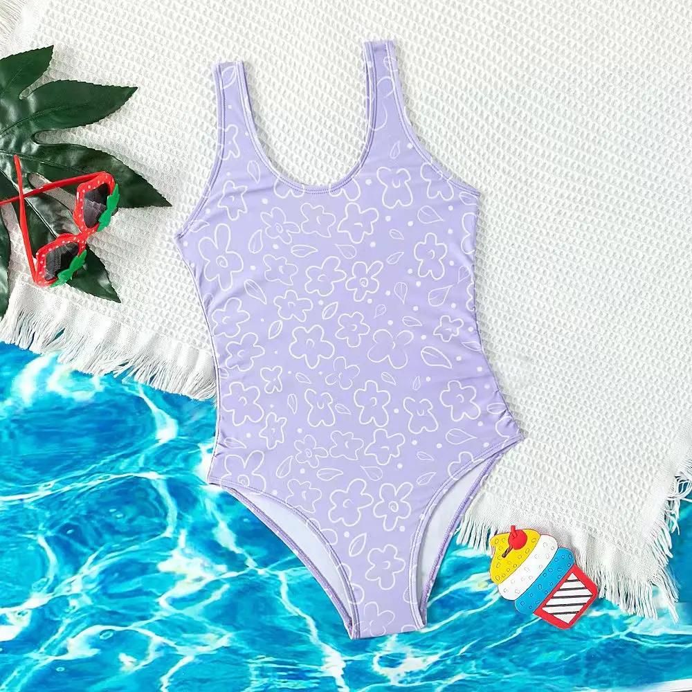 Fox Swimwear Summer Retro Purple Girls Swimwear One Piece Triangle Vacation Swimsuits Teen Girls Kids Bathing Suit Beachwear