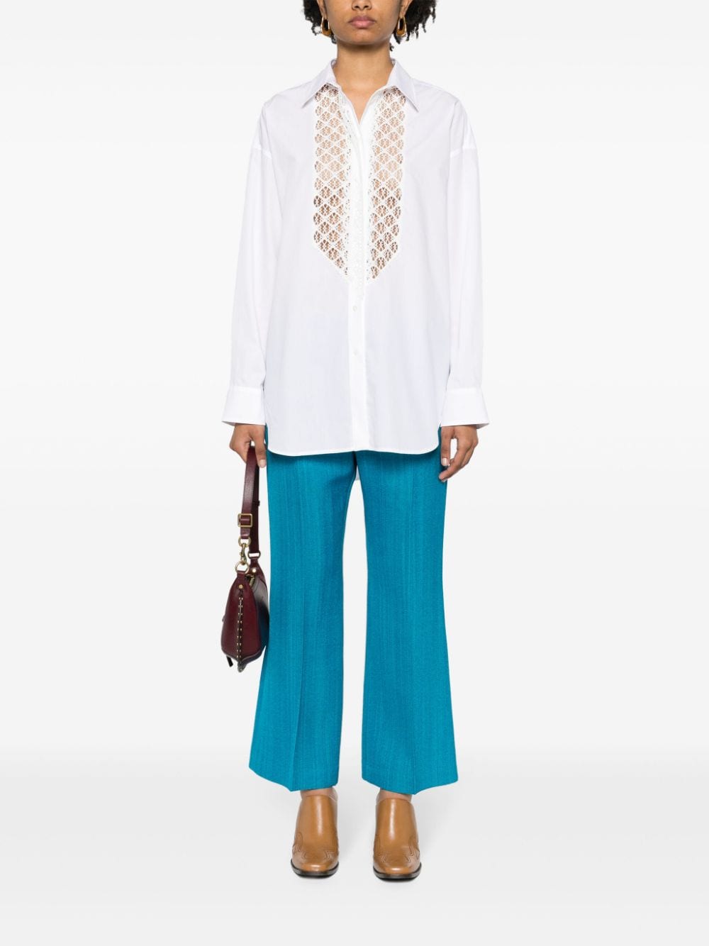 Ermanno Scervino Popeline blouse met kanten vlakken - Wit
