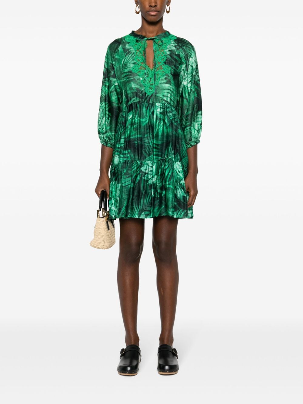 ERMANNO FIRENZE Mini-jurk met bladerprint - Groen