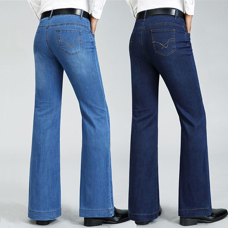 LFSZY121 Heren stretch losse jeans met wijde pijpen uitlopende denim broek midden taille denim uitlopende broek
