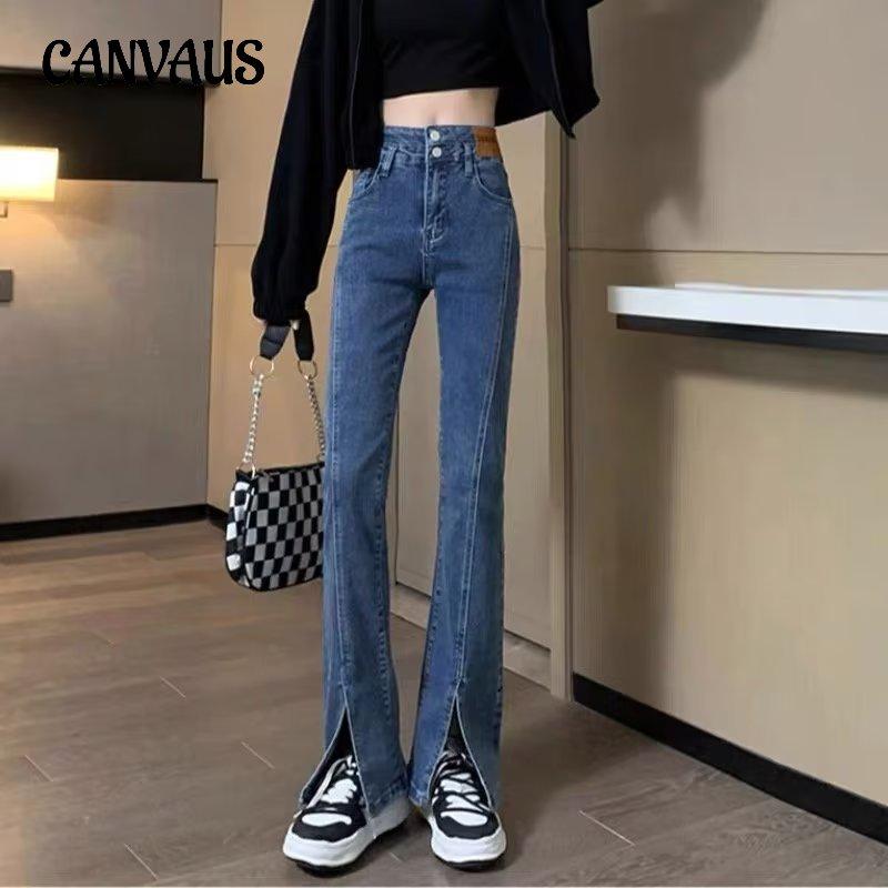 CANVAUS Plus Size Jeans Spring and Summer Short Women High-waisted Tight Thin Micro Flare Pants