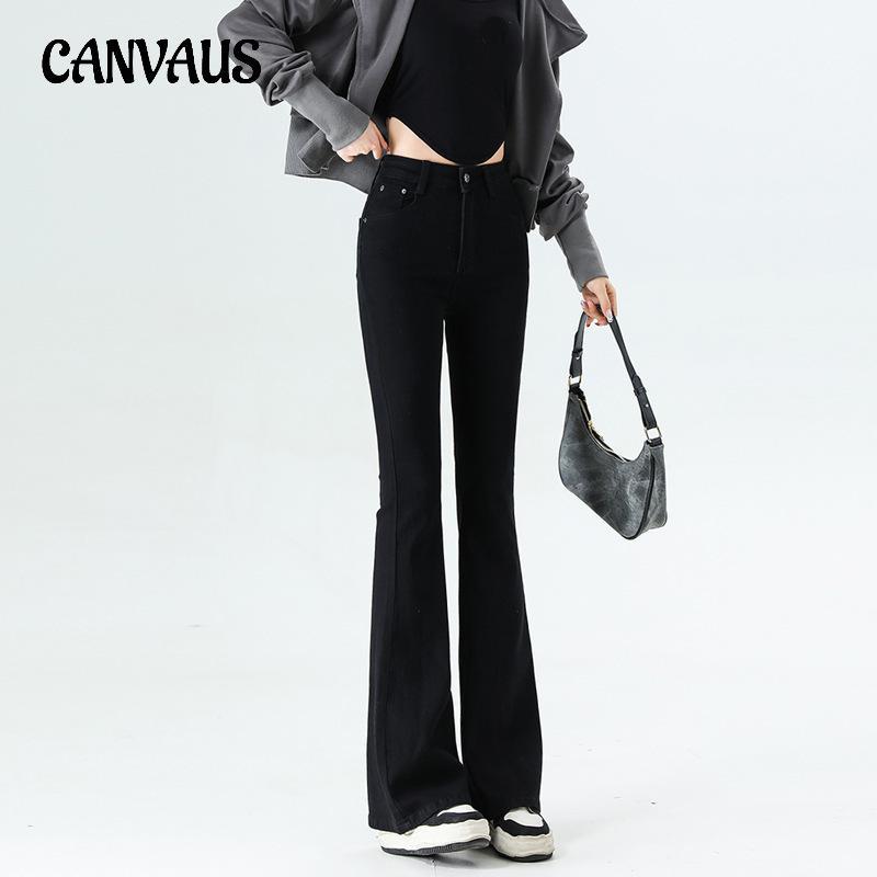 CANVAUS Micro Jeans for Women Spring and Autumn High-waisted Slim Pant Thin Elastic Hip Flare Horseshoe Trousers