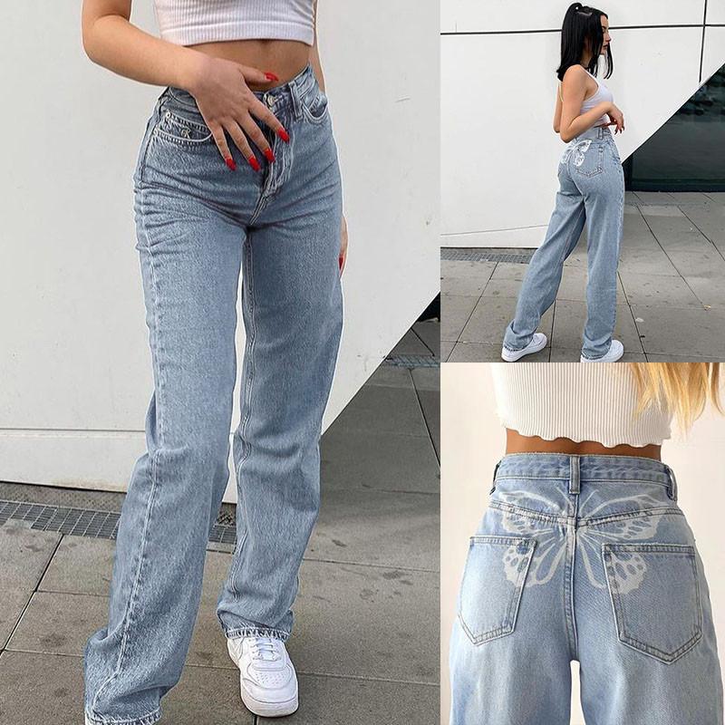 ST Grass Nieuwe damesjeans voor dagelijks gebruik Dames Street Style Casual broek met neerwaartse druk Retro borduurwerk Multi-pocket riem Casual jeans