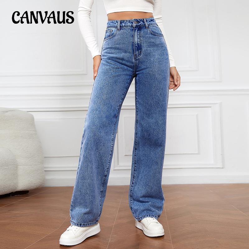 CANVAUS Spring and Autumn Women's Jeans High-waisted Long Fashion Pant Versatile Straight Trousers