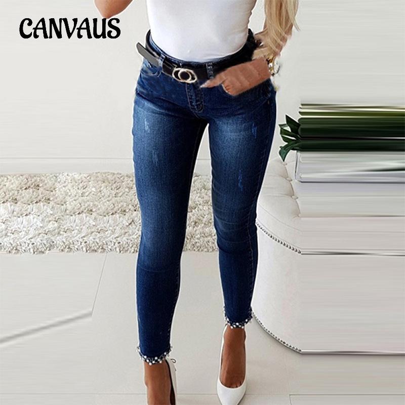 CANVAUS Slim Jeans for Women Skinny Pant Butterfly Sticky Flower Beaded Open Small Leg Pencil Trousers