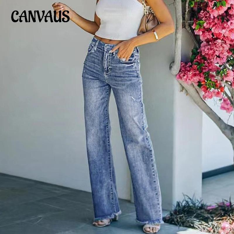 CANVAUS Spring, Autumn and Summer Women's Jeans Broken Wide-legged Pant Fashion Temperament Micro-large Trousers Trend