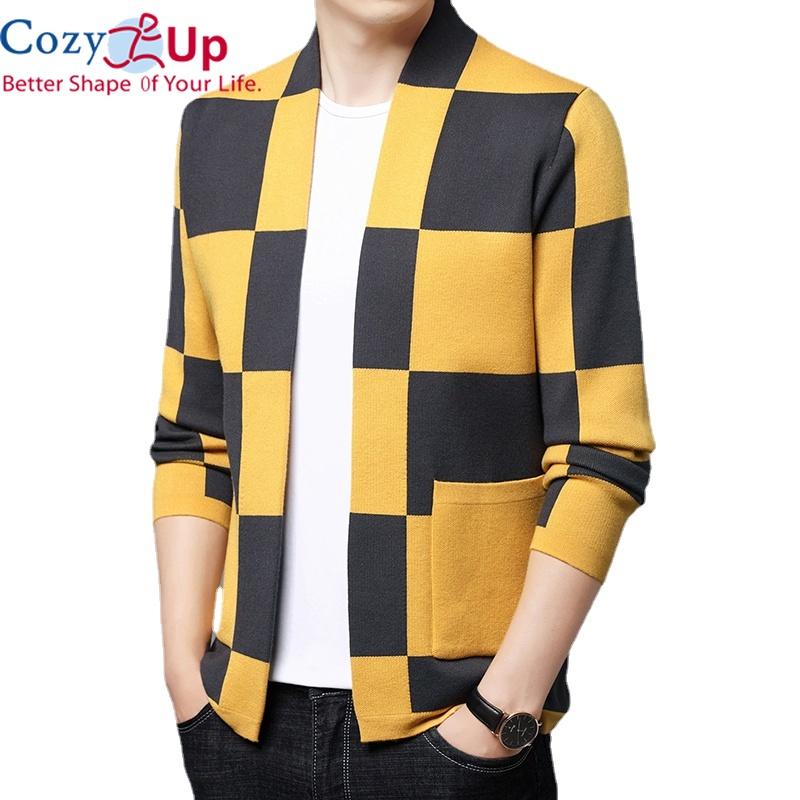 Cozy Up Britse stijl herfst nieuwe gebreide vest trui trend merk mode geruite vest jas mannen vrije tijd geel blauw heren truien