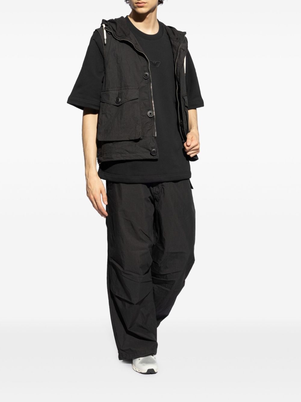 Emporio Armani drawstring wide-leg trousers - Zwart