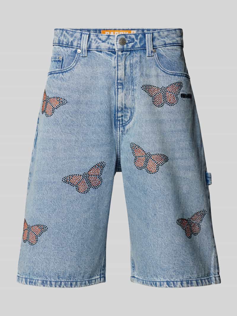 REVIEW Korte jeans met siersteentjes en labelstitching