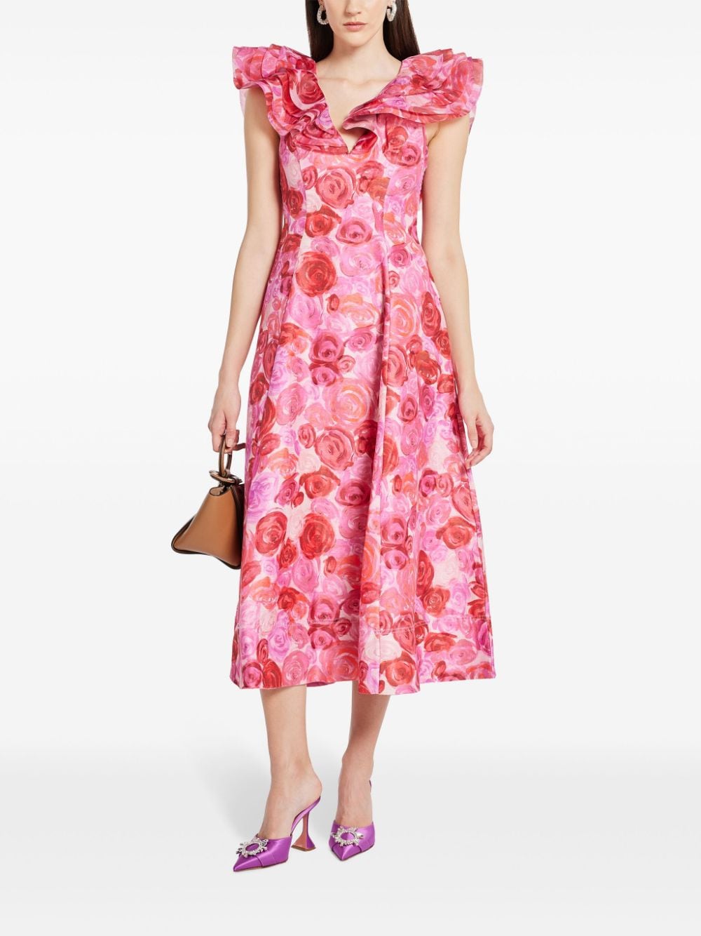 Aje Enchanted floral-print midi dress - Roze