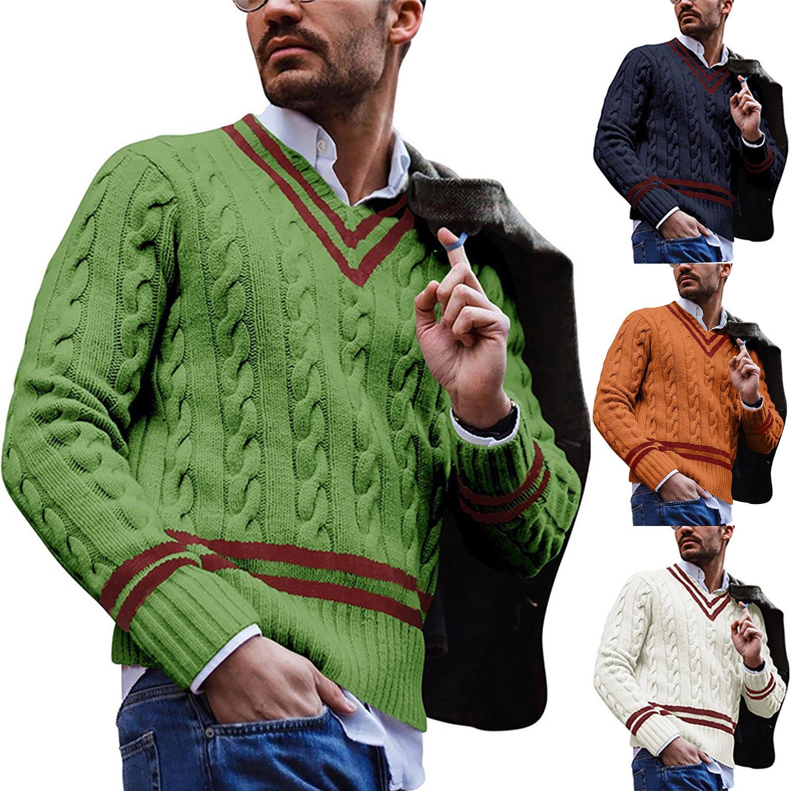 Wiwily Spring And Autumn Men's Long Sleeve Sweater Striped Business Sweater