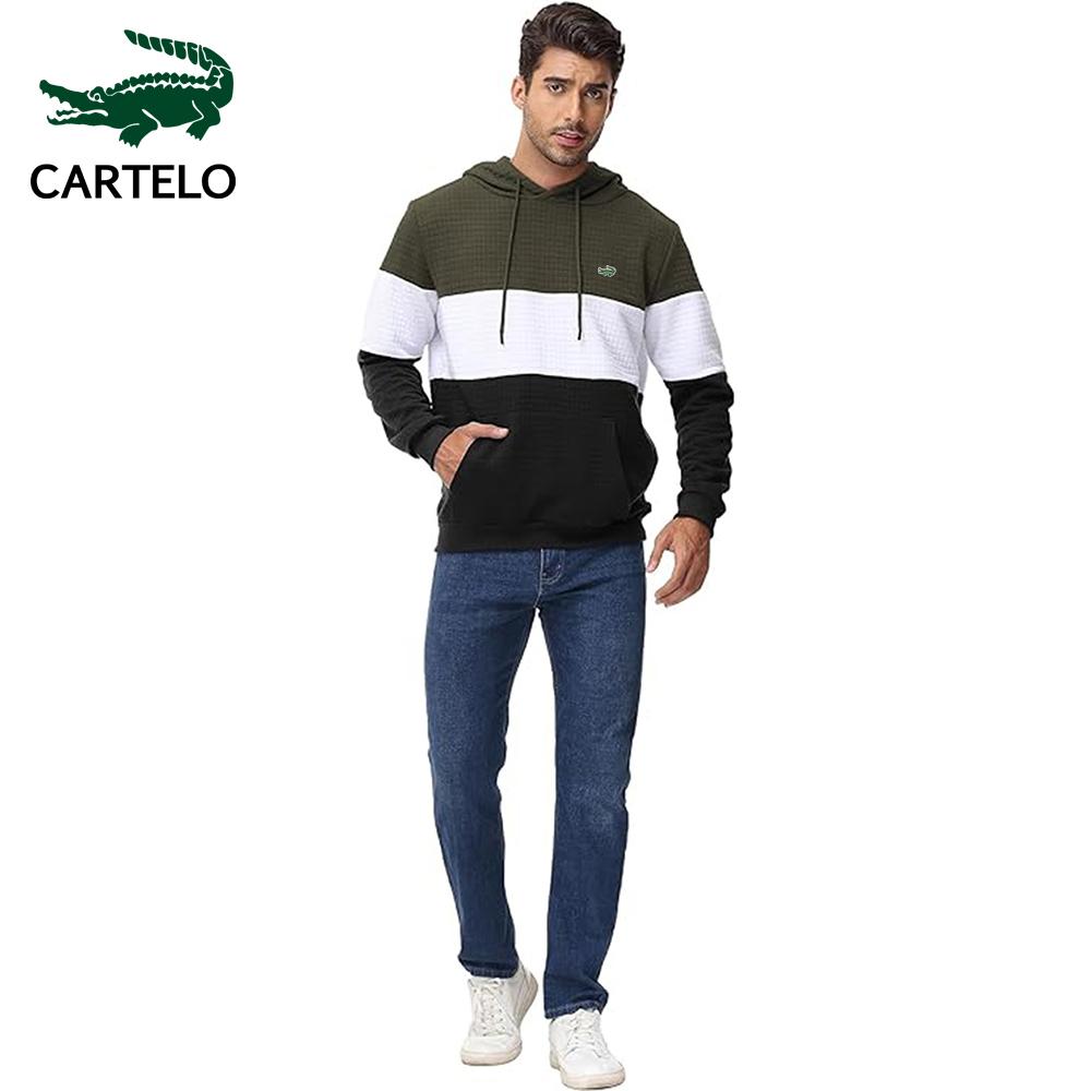 CARTELO Autumn and Winter New Checkered Color Block Men's Hoodie Embroidered Hip Hop Street Hoodie Couple Hoodie