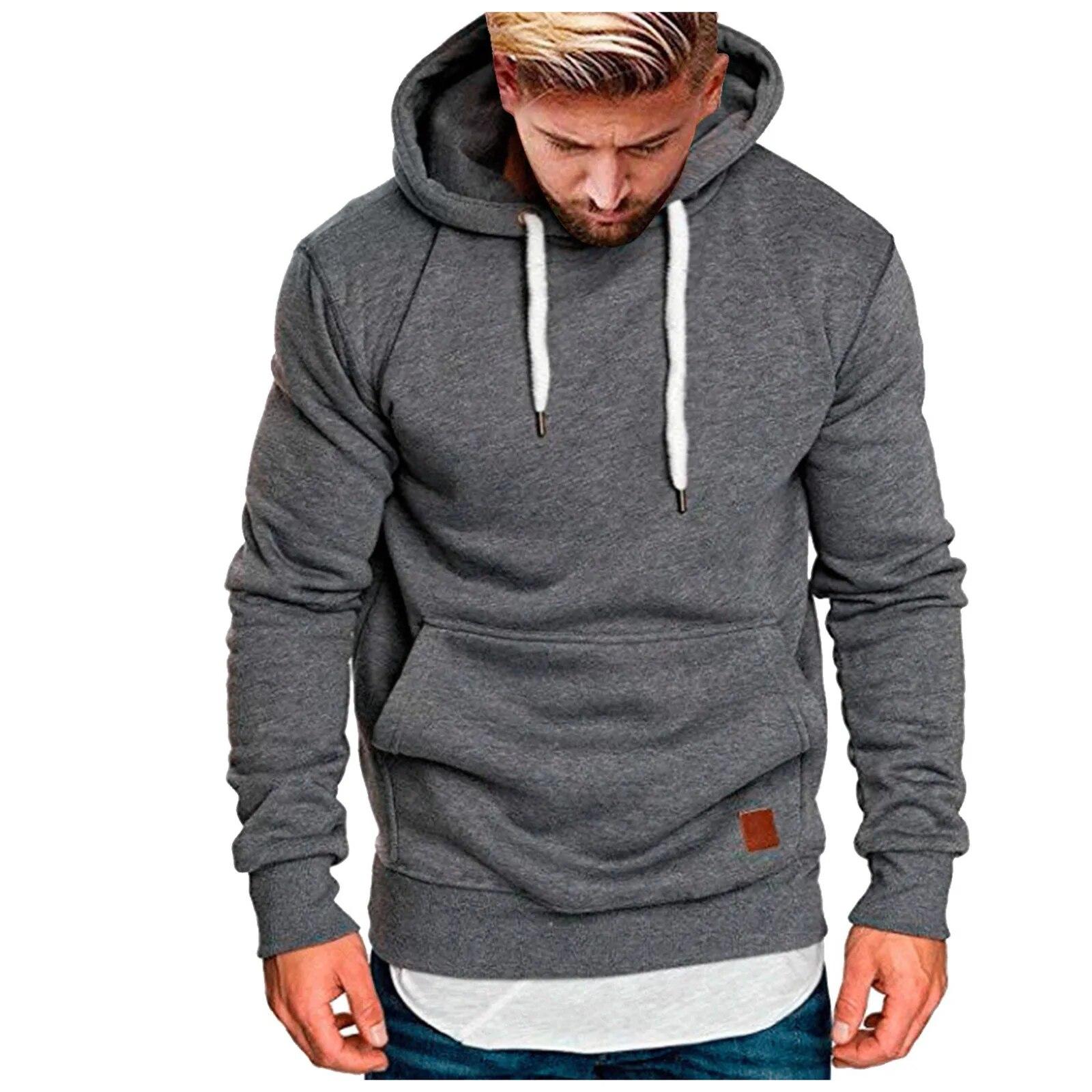 FIVE FIVE Mens Casual Hoodie Large Size Sweatershirts Drawstring Soild Long Sleeveless Hoodies for Man Outdoor Sport Hooded Sweatershirt