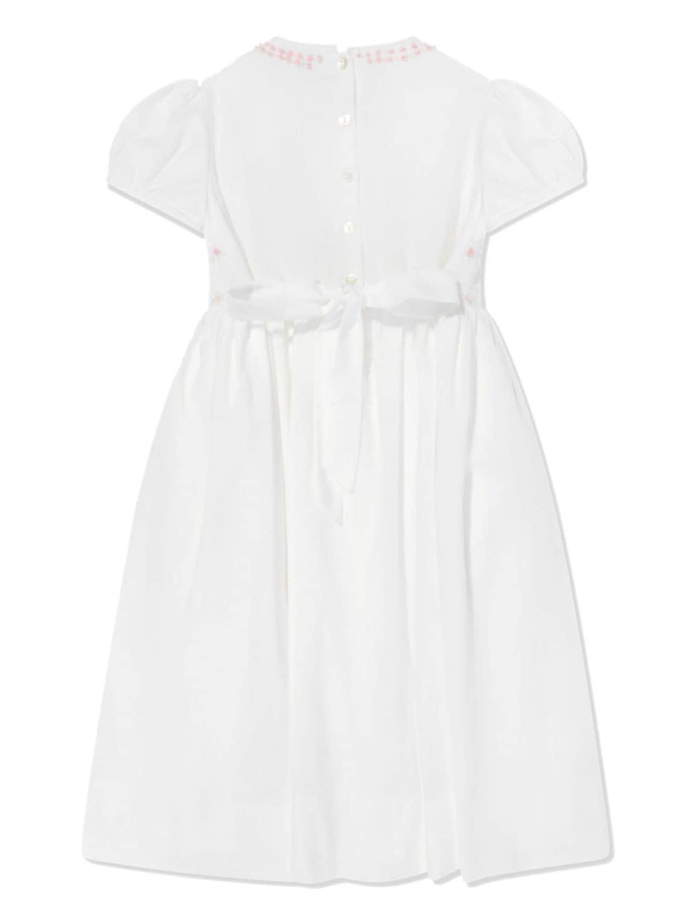 Sarah Louise floral-embroidered short-sleeve dress - Wit