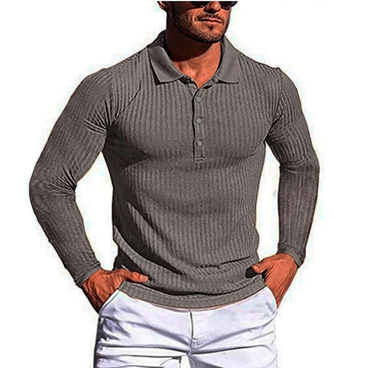 BOLIV MODA Spring Fall Men's Shirts Simple Lapel Stretch Knit Long Sleeve T-shirt Solid Sports Casual Tops Black White Tee