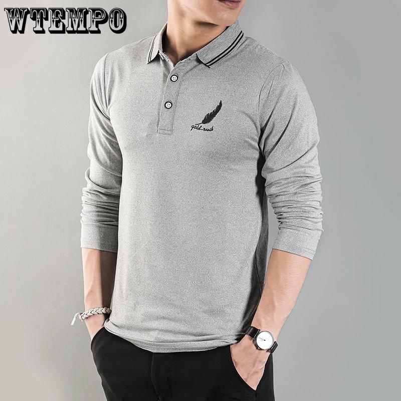WTEMPO Men's Long Sleeved T-shirt Polo Shirt Men's Autumn Clothes Youth Clothes Korean Fashion Students