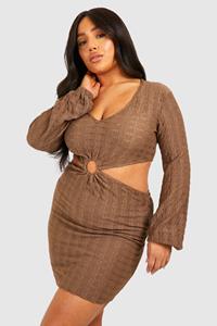 Boohoo Plus Jersey Knitted O- Ring Beach Dress, Chocolate