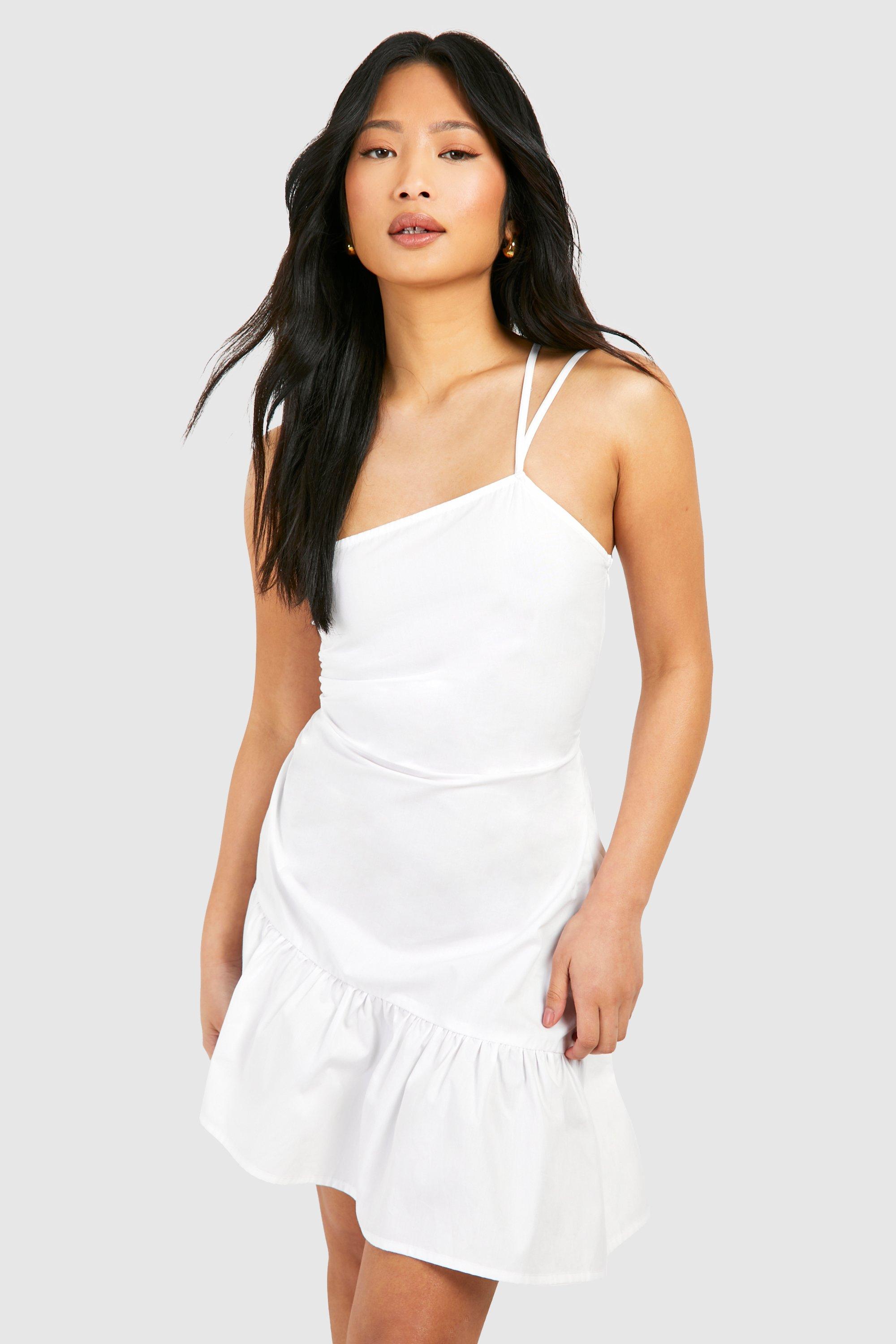 Boohoo Petite Poplin Side Ruched Mini Dress, White