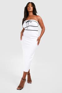 Boohoo Plus Bengaline Bandeau Bow Detail Midaxi Dress, White