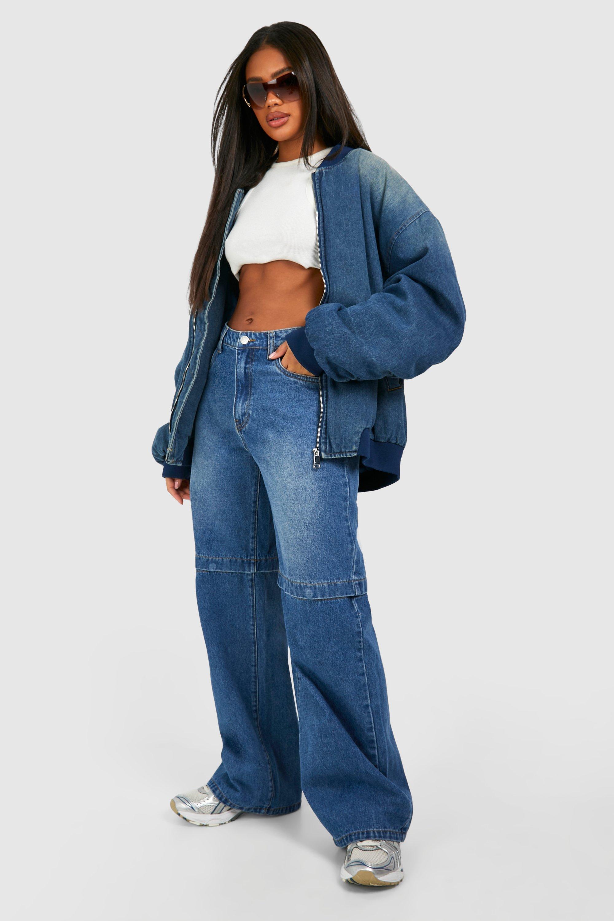 Boohoo 2-In-1 Afneembare Jort Jeans, Mid Blue