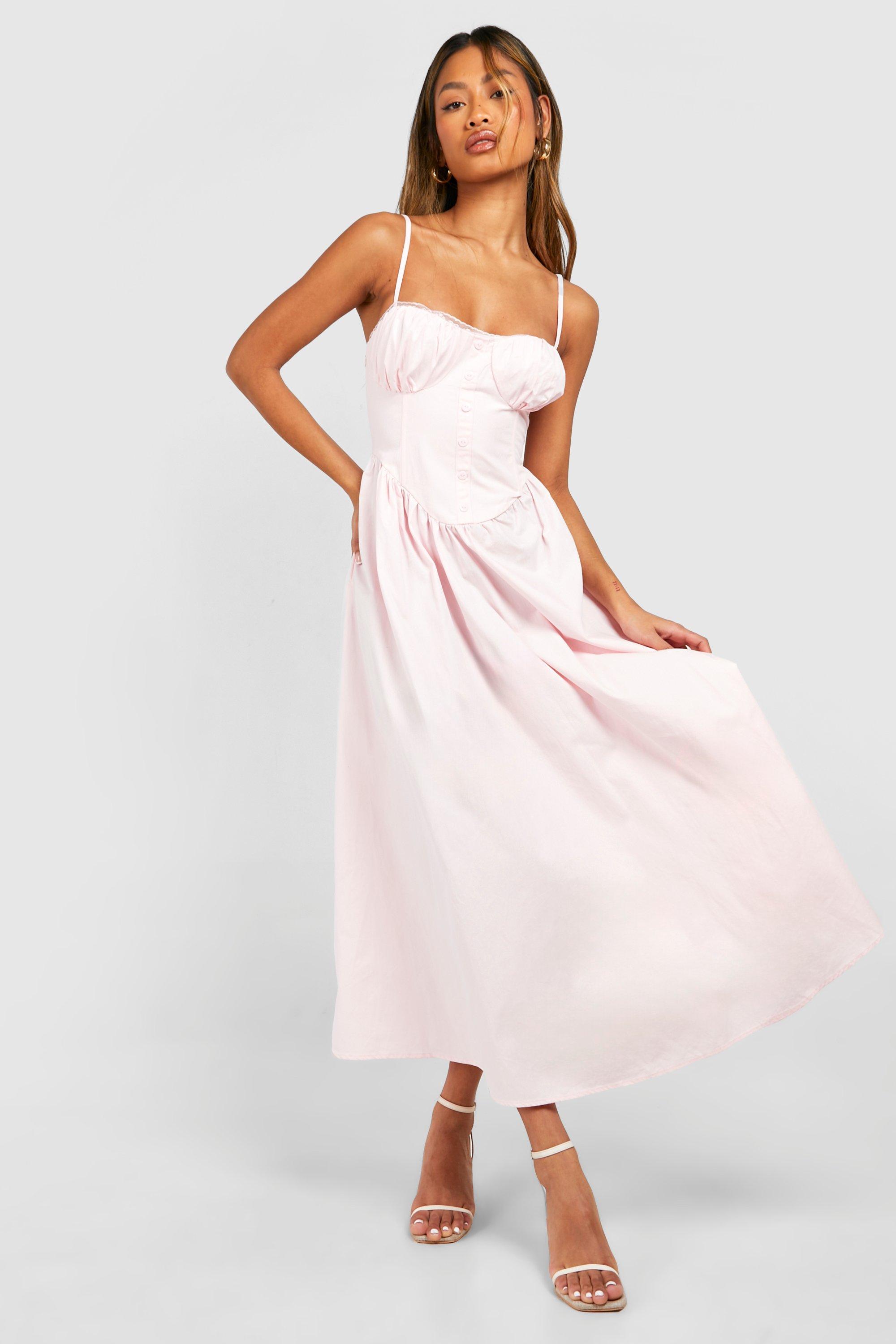 Boohoo Strappy Milkmaid Midaxi Dress, Pale Pink