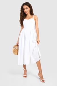 Boohoo Linen Milkmaid Midi Dress, White