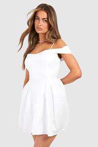 Boohoo Cotton Volume Mini Dress, White