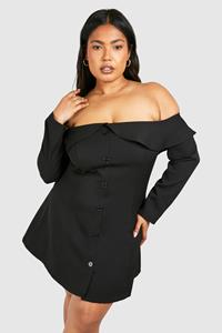 Boohoo Plus Woven Off The Shoulder Mini Dress, Black