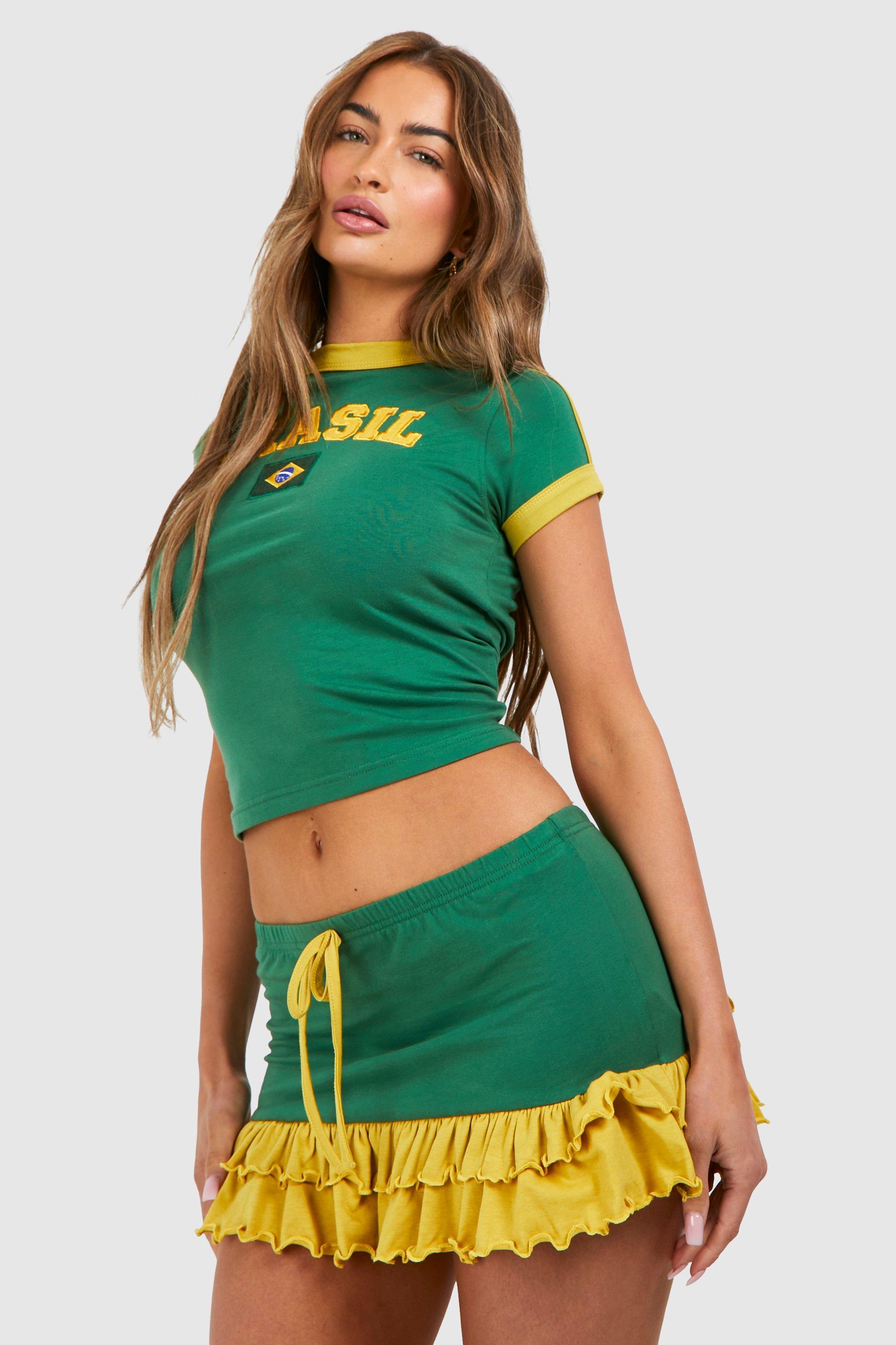 Boohoo Brazil Set Mini Frill Skirt, Green