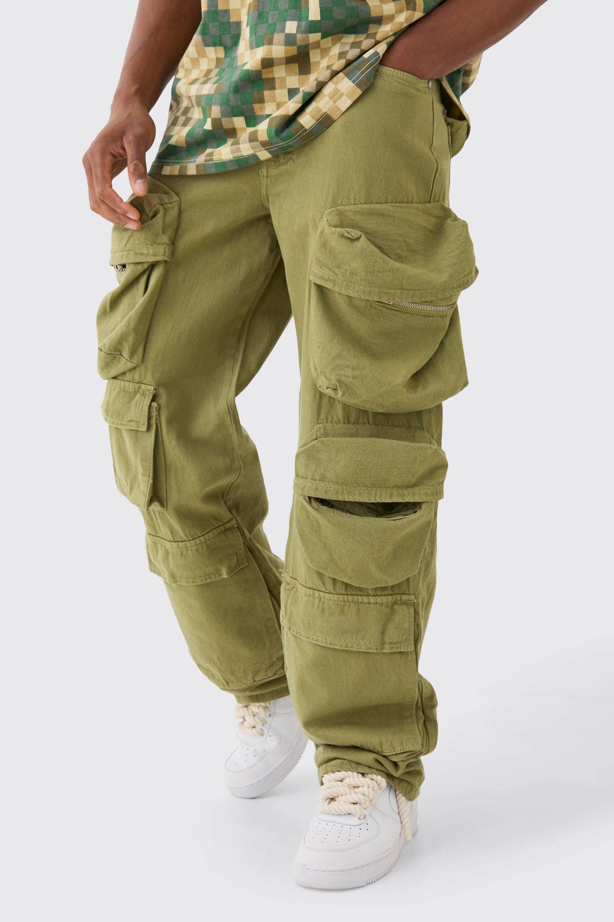 Boohoo Baggy Rigid 3D Cargo Pocket Jeans In Sage, Sage