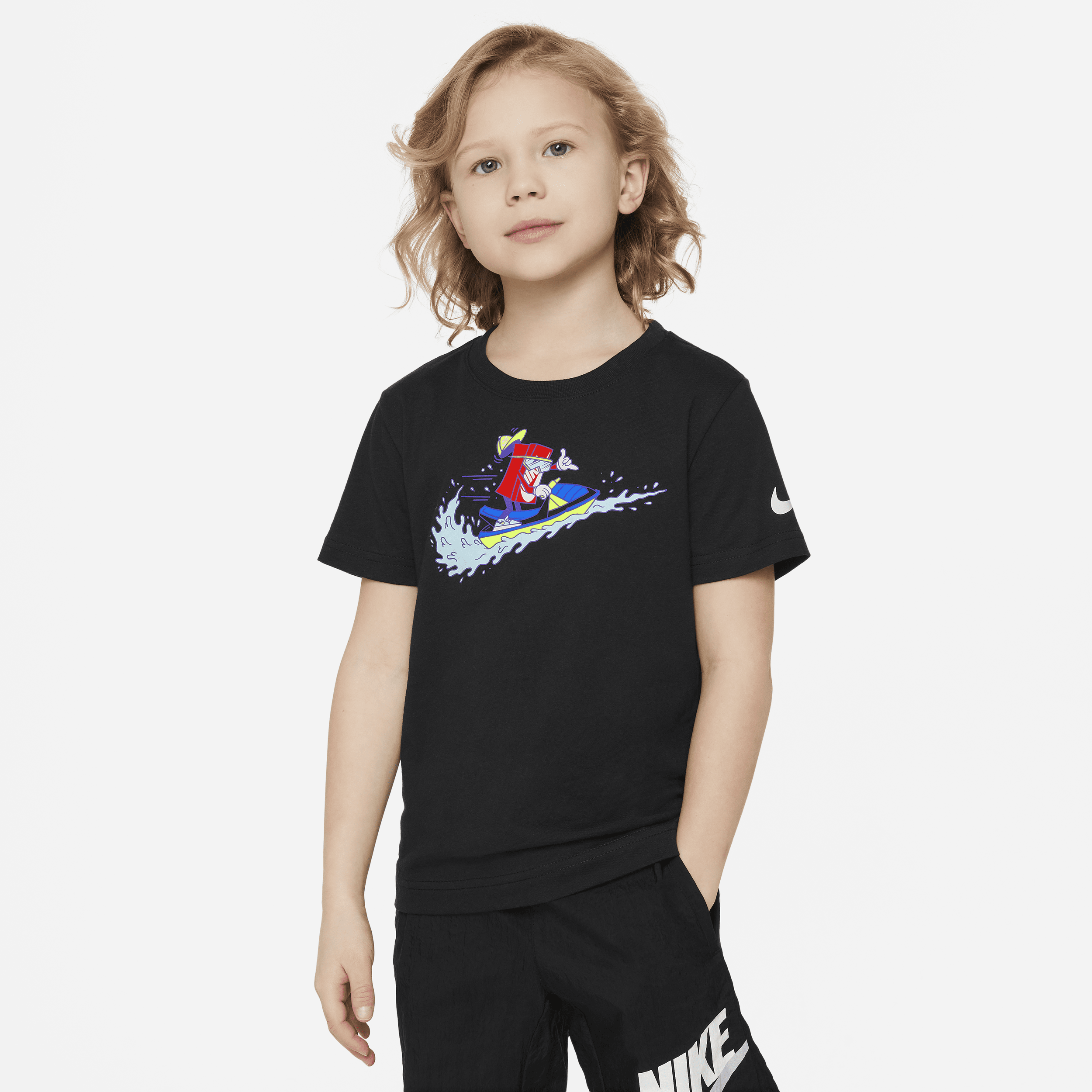 Nike T-shirt met recht design en jetski-graphic voor kleuters - Zwart