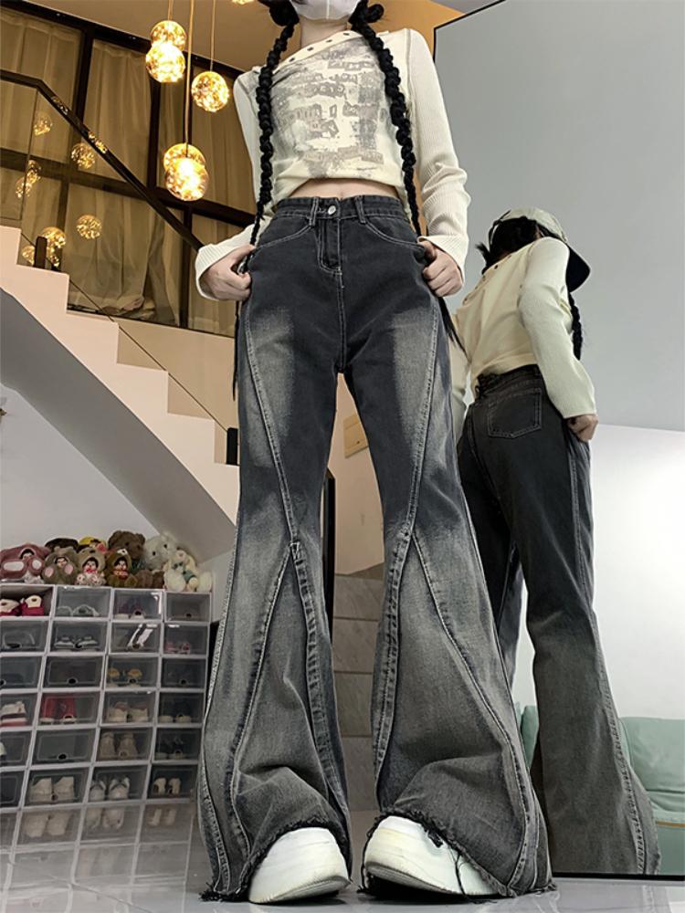 Diana Fashion Clothes Jaren '90 Harajuku Y2k Zwarte Gothic Jeans Vrouwen Esthetische Vintage Mode Denim Broek Vrouwelijke Jaren 2000 Casual Flare Denim Broek Nieuw