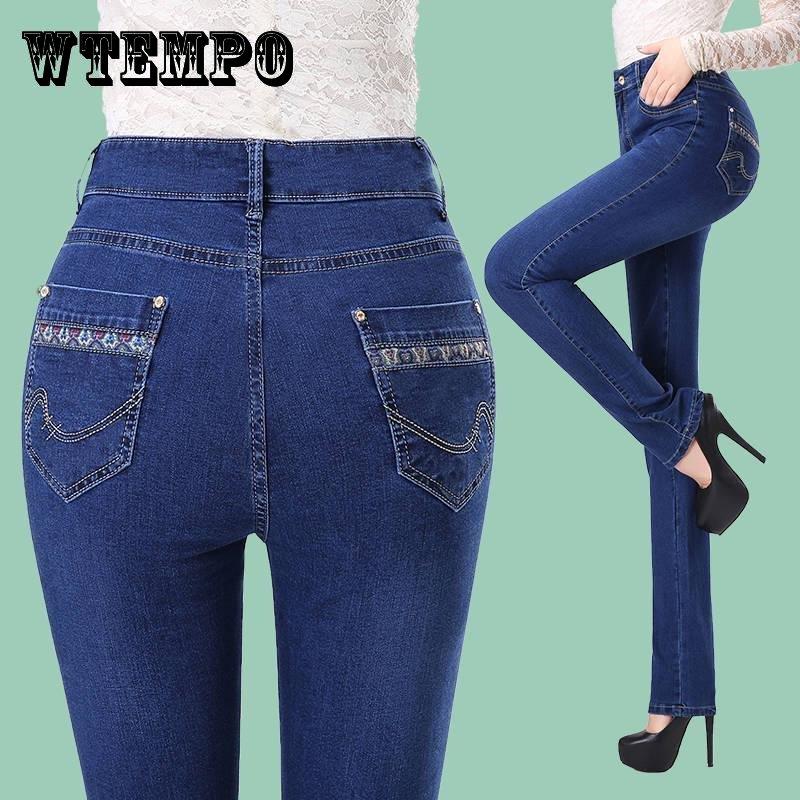 WTEMPO Jeans voor Dames Mom Jeans Hoge taille Jeans Dames Hoge elastische Grote maten Stretch Jeans Denim broek