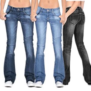 XK22GD Retro wijde pijpen broek dames jeans midden taille slim fit flare bell bottom boot cut jeans kwastje volledige lengte denim broek
