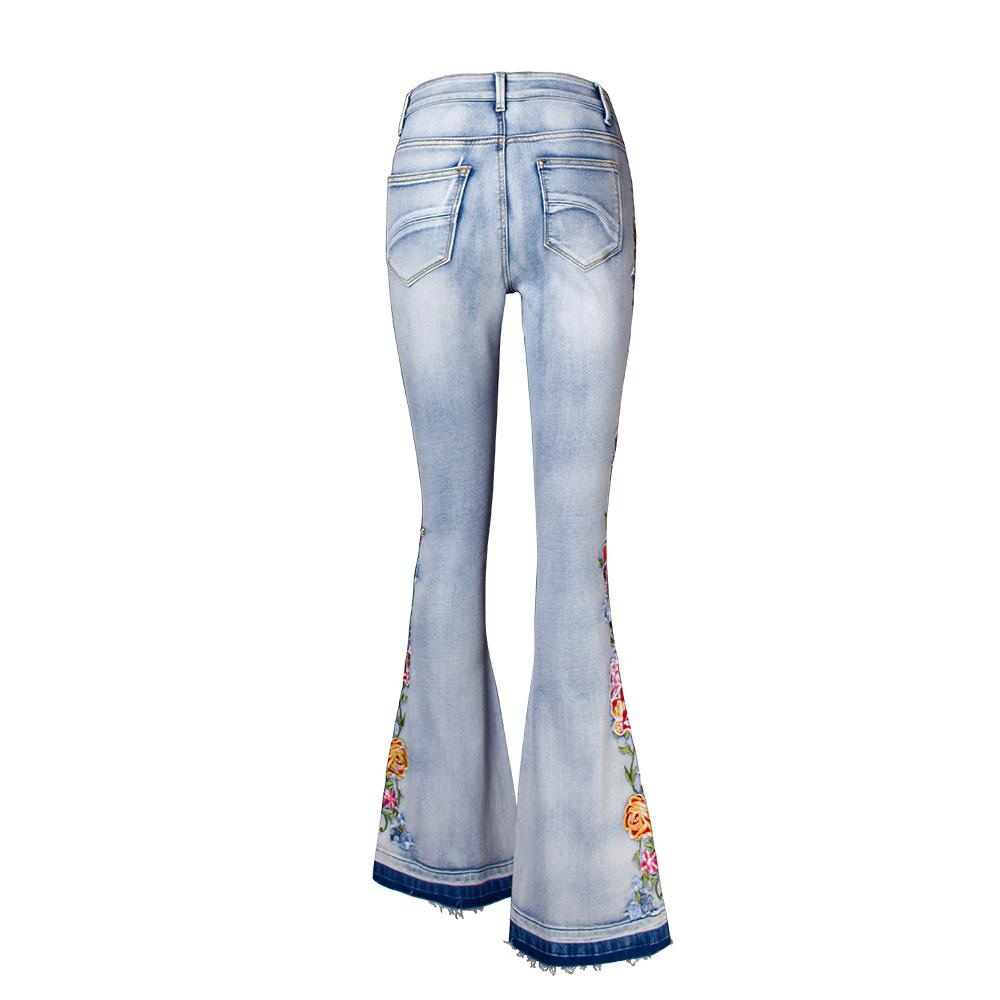HB90RF Maat S-4XL Flare jeans met elastisch bloemborduursel