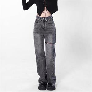 Yukiesue Lente 2022 Womens Fashion Hoge Taille Gescheurde Vrouwen Wijde Pijpen Jeans Baggy Vrouw Denim Capri Broek Jean Moeder Jeans broek
