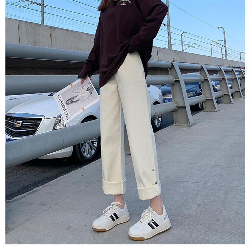 Yukiesue Lente 2022 Womens Witte Vintage Hoge Taille Vrouwen Wijde Pijpen Jeans Baggy Vrouw Denim Capri Broek Jean Moeder Jeans broek