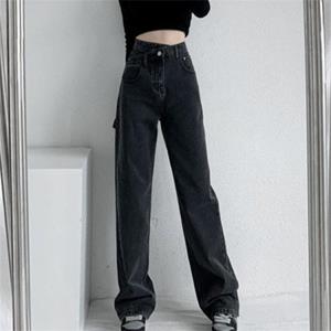 Yukiesue 2022 Damesmode Hoge Taille Zwarte Rechte Vrouwen Wijde Pijpen Jeans Baggy Vrouw Denim Capri Broek Jean Moeder jeans Broek