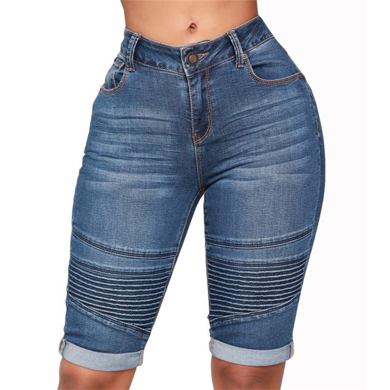 Yukiesue Skinny jeans voor dames Stretch-denimbroek met hoge taille Mom Jeans Knielange kokerbroek Casual comfortbroek Oversized