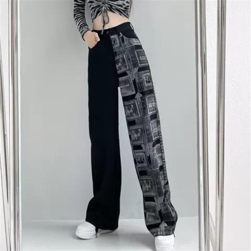 Yukiesue 2022 Womens Fashion Hoge Taille Patchwork Brief Vrouwen Wijde Pijpen Jeans Baggy Vrouw Denim Capri Broek Jean Moeder Jeans broek