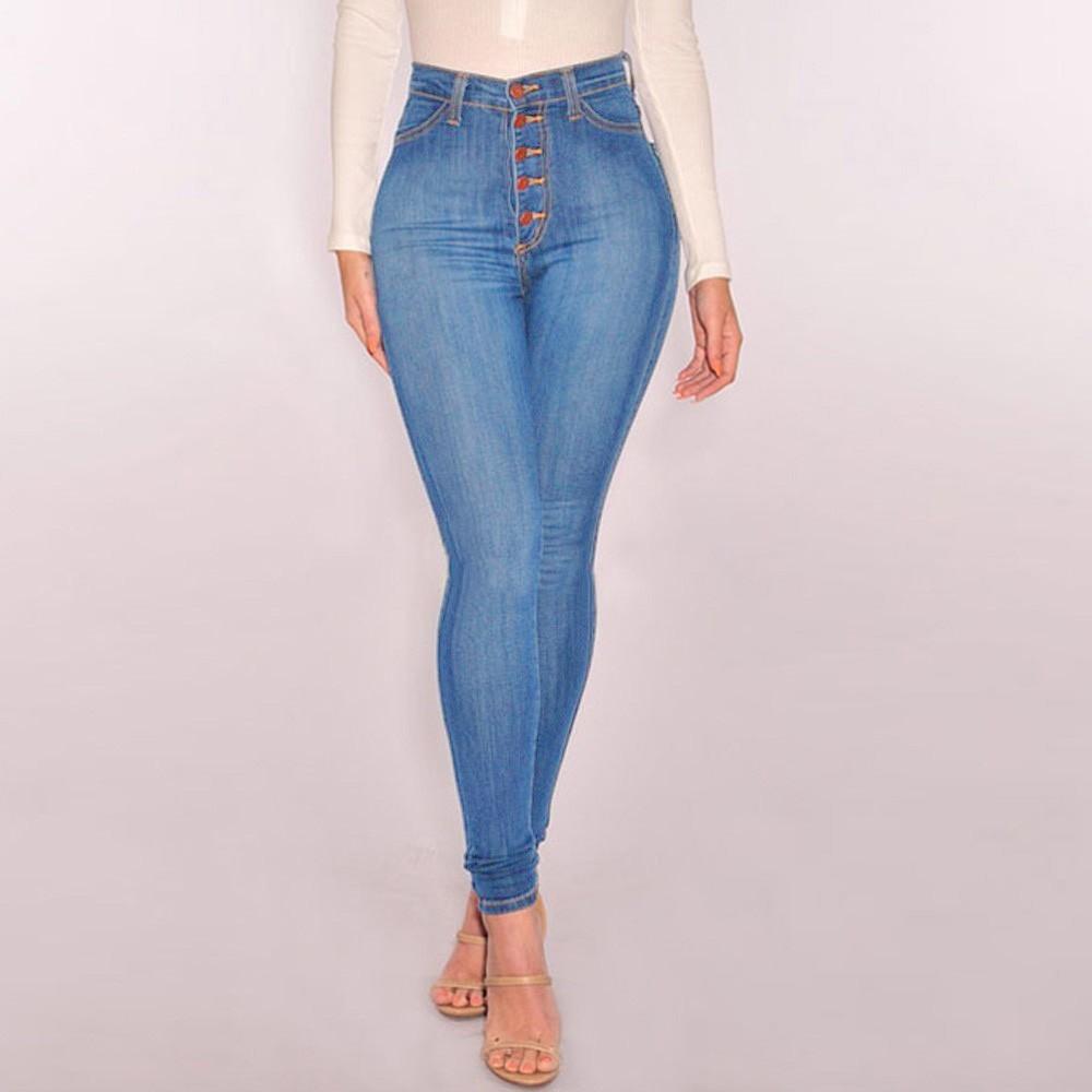 Lovelife0814 Dames skinny denim jeans met hoge taille Stretch slanke broek kuitlengte jeans
