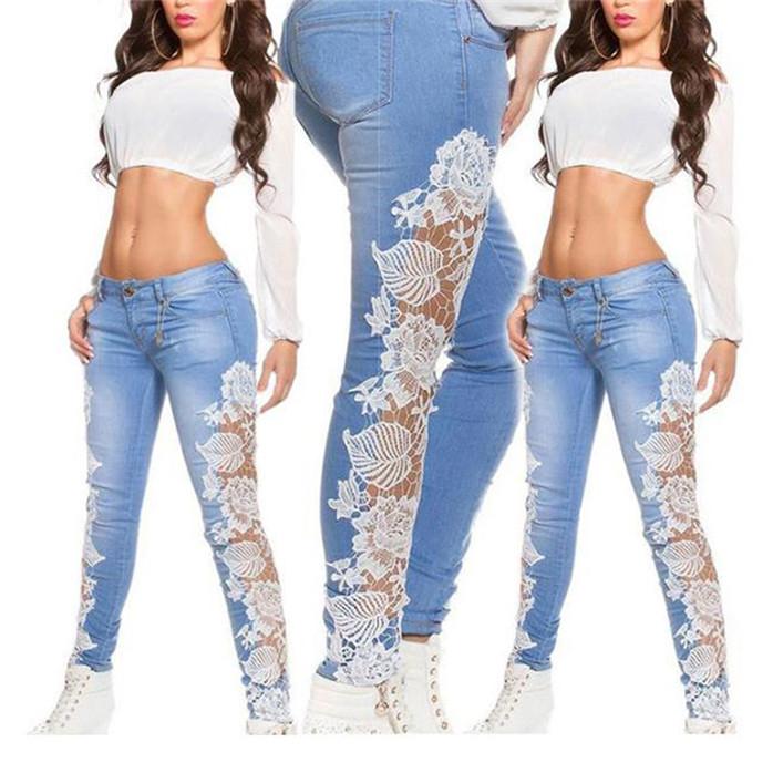 XK22GD Street Fashion slanke jeans kanten broek Lange kanten damesjeans