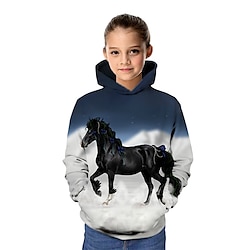 Light in the box kinderen meisjes paard grafische 3d hoodie sweatshirt lange mouwen dierenprint marineblauw kinderen tops active school